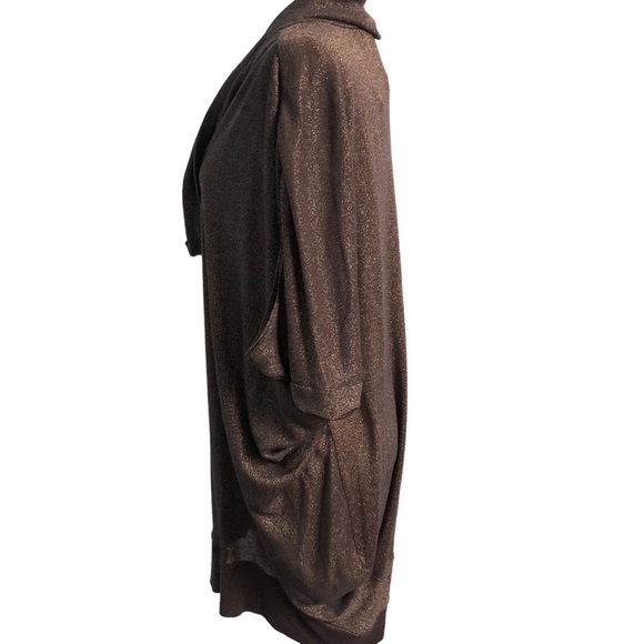Halston Heritage Metallic Bronze Cowl Neck Dolman Sleeve Tunic Dress SZ S (4) - Picture 7 of 12